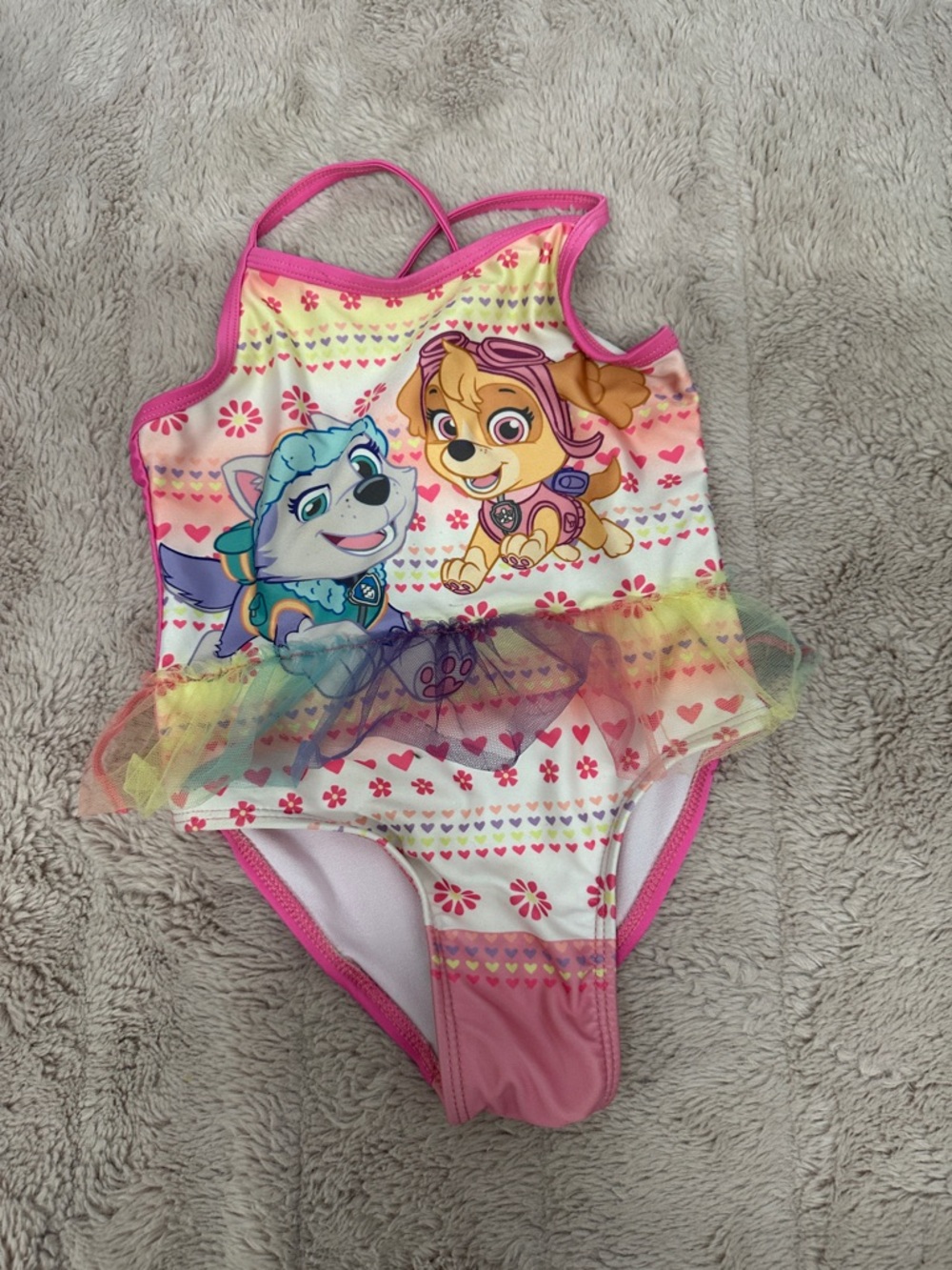 Paw Patrol Girls Pink Yellow Multicolor Tulle Tutu Swimsuit